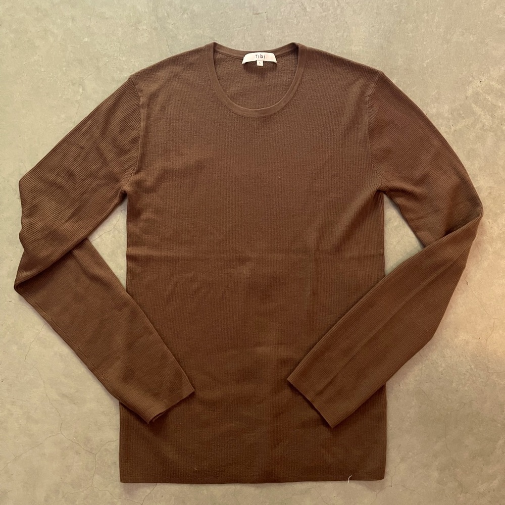 Tibi featherweight crewneck wool sweater chocolate brown size Large